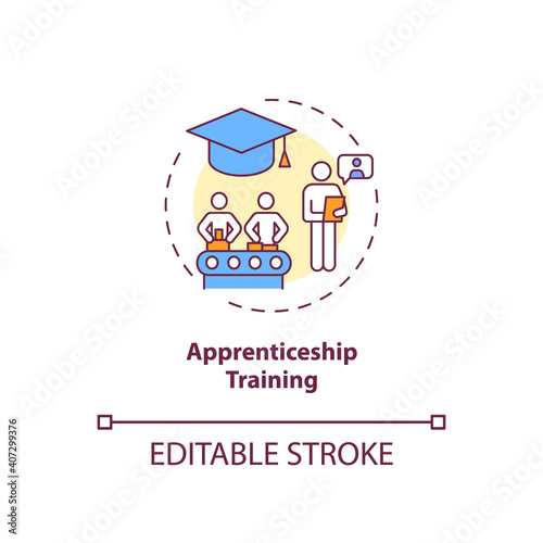 Apprenticeship training concept icon. Staff development idea thin line illustration. Gaining skills, knowledge. Getting qualifications. Vector isolated outline RGB color drawing. Editable stroke