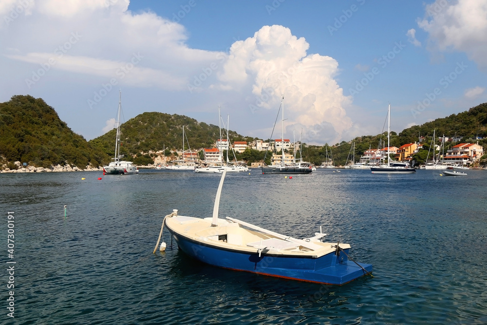 Small fishing boat in the picturesque bay on island Lastovo, Croatia.