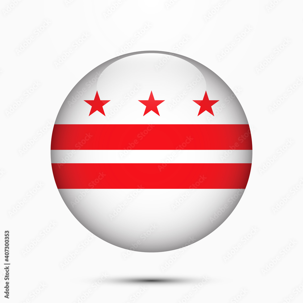 Washington D.C. flag vector circle shape button. Clear circle isolated Washington D.C. flag background button. Transparent glossy glass button. Vector Illustration Washington D.C. flag vector circle shape button. Clear circle isolated Washington D.C. flag background button. Transparent glossy glass button. Vector Illustration