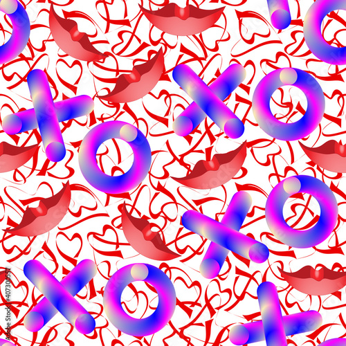 Seamless raster background for Valentine's Day. Neon lettering 