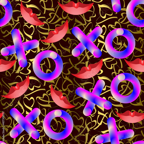Seamless raster background for Valentine's Day. Neon lettering 
