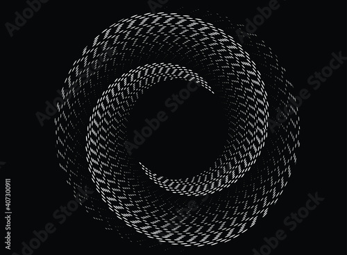 : Dotted, dots, speckles abstract concentric circle. Spiral, swirl, twirl element.Circular and radial lines volute, helix.Segmented circle with rotation.Radiating arc lines.Cochlea