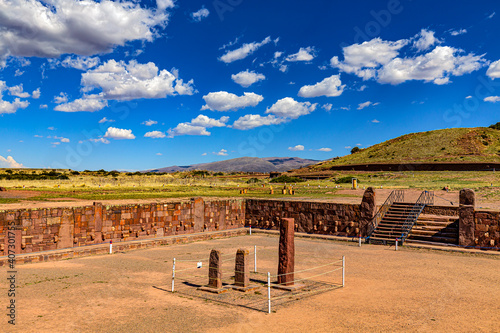 Bolivia. Tiwanaku (or Tiahuanaco) - Pre-Columbian ancient and sacred site on a list of the UNESCO World Heritage Site. Semi-Subterranean Temple photo