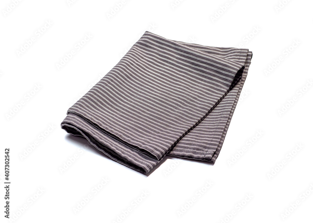 Gray linen napkin isolated on white background.
