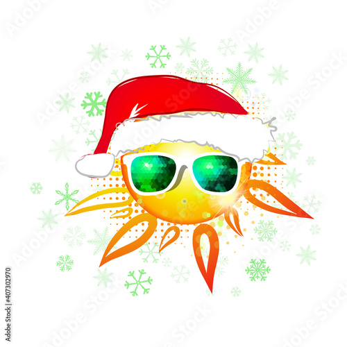 The sun in santa claus hats. Vector illustration