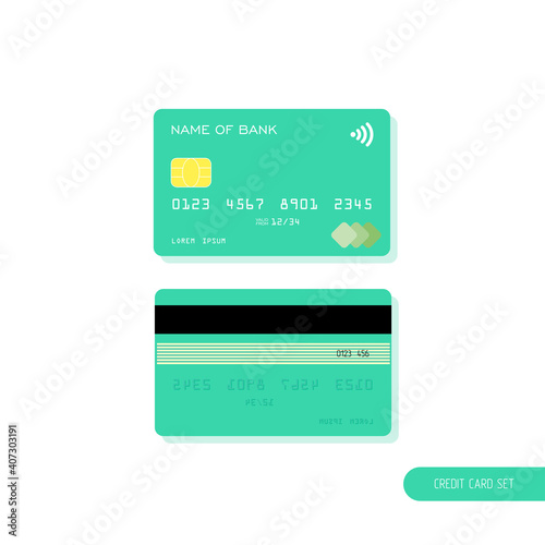 Templates realistic credit card set design. Vector plastic debit card.