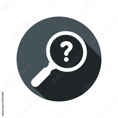 Search icon. Magnifying glass icon with question mark. Business Analysis symbol. Faq
