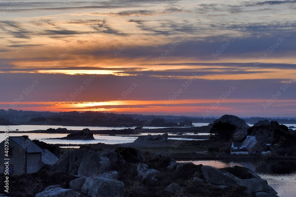 Beautiful sunset on the coast in Brittany. France Beautiful sunset on the coast in Brittany. France