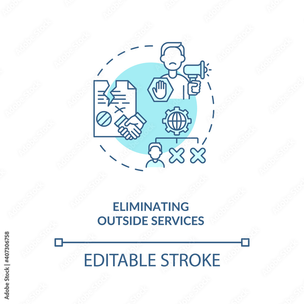 Eliminating outside services concept icon. Cost reduction strategy idea thin line illustration. Reducing unnecessary costs. Profit grow. Vector isolated outline RGB color drawing. Editable stroke