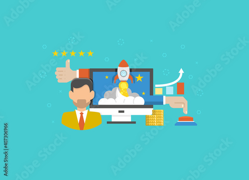 Flat design vector illustration infographic concept with icons set of gamification strategy in business, new trend in social media marketing and industry innovation.