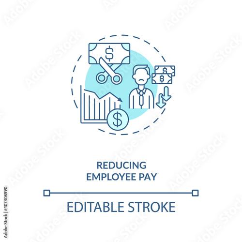 Reducing employee pay concept icon. Cost reduction strategy idea thin line illustration. Budget improvement. Crisis solution. Vector isolated outline RGB color drawing. Editable stroke