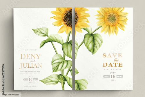 minimalist sun flower wedding card set 