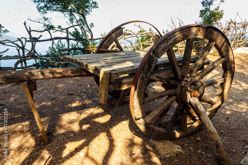 Old wooden cart in the yard