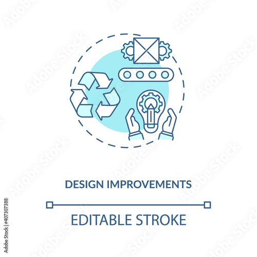 Design improvements concept icon.Cost reduction strategy idea thin line illustration. Value chain components. Company improvement. Vector isolated outline RGB color drawing. Editable stroke