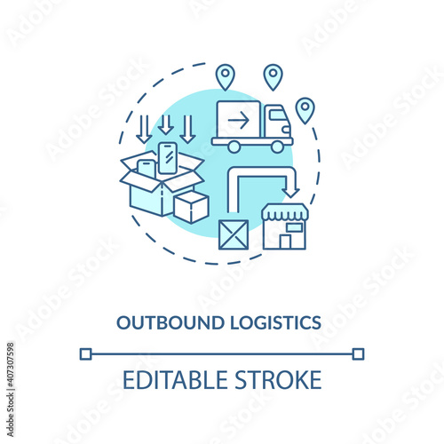 Outbound logstics concept icon. Company budget optimization idea thin line illustration. Logostics sector optimization. Profit increase. Vector isolated outline RGB color drawing. Editable stroke © bsd studio