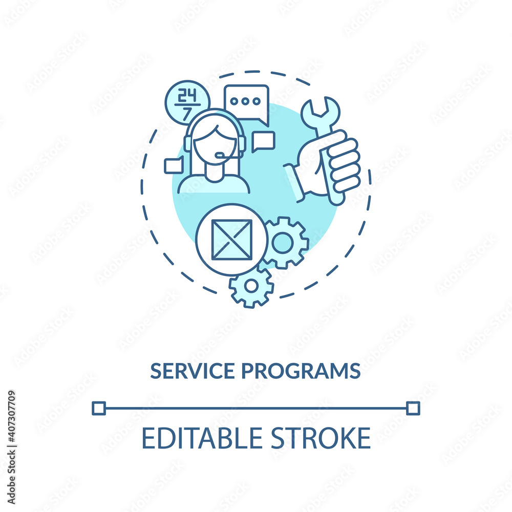 Service program optimization concept icon. Cost reduction strategy idea thin line illustration. Company service improving. Profit increase. Vector isolated outline RGB color drawing. Editable stroke Service program optimization concept icon. Cost reduction strategy idea thin line illustration. Company service improving. Profit increase. Vector isolated outline RGB color drawing. Editable stroke