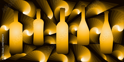 digital illustration with abstract design of a group of bottles with yellow gradient color