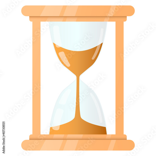 Hourglass. Cool new glass clock with wood rim. A device for measuring time. Vector illustration for websites, prints, games and mobile apps.