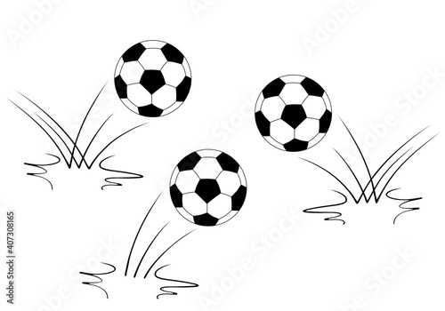 Fotografija cartoon soccer balls bouncing, black and white illustration isolated on white