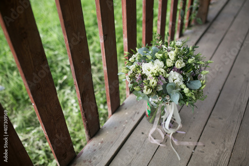 Wedding bouquet on the veranda.
