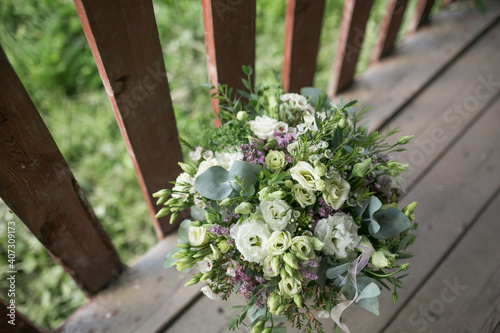 Wedding bouquet on the veranda.