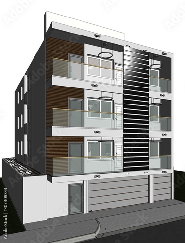 fachada apartamentos unifamiliar / 3d rendering .