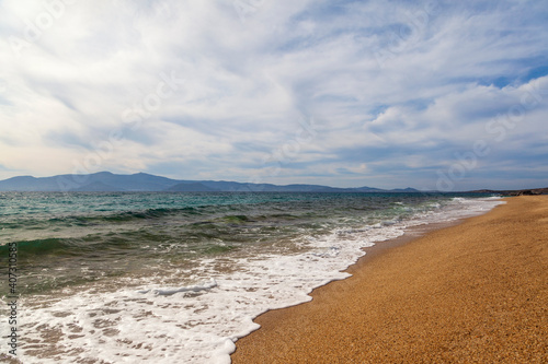 Sandy beach ofAgios Prokopios during a windy day  in Naxos island  Cyclades  Greece  Europe.
