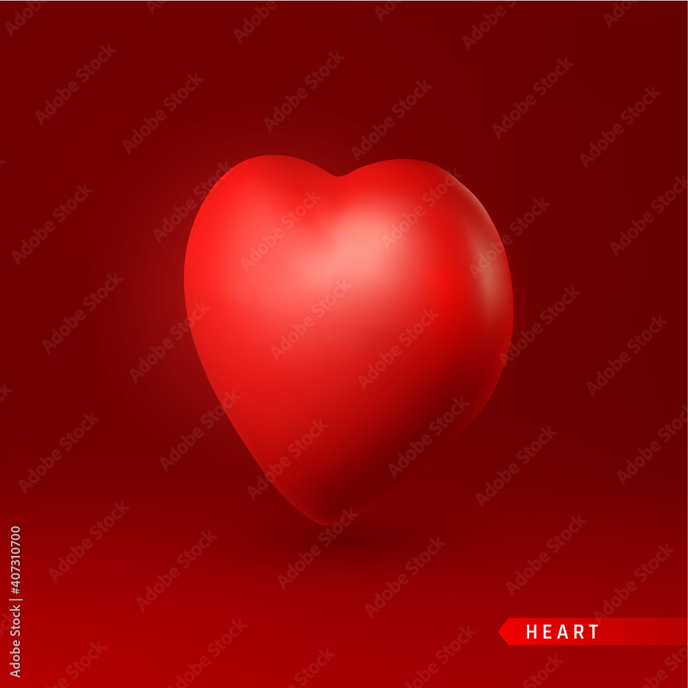 3d Red Heart. Love symbol isolated on red background. Vector illustration