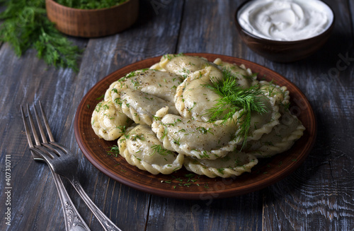 Homemade vegan dumplings, vareniki, pierogi, kreplach stuffed with vegan lentil 