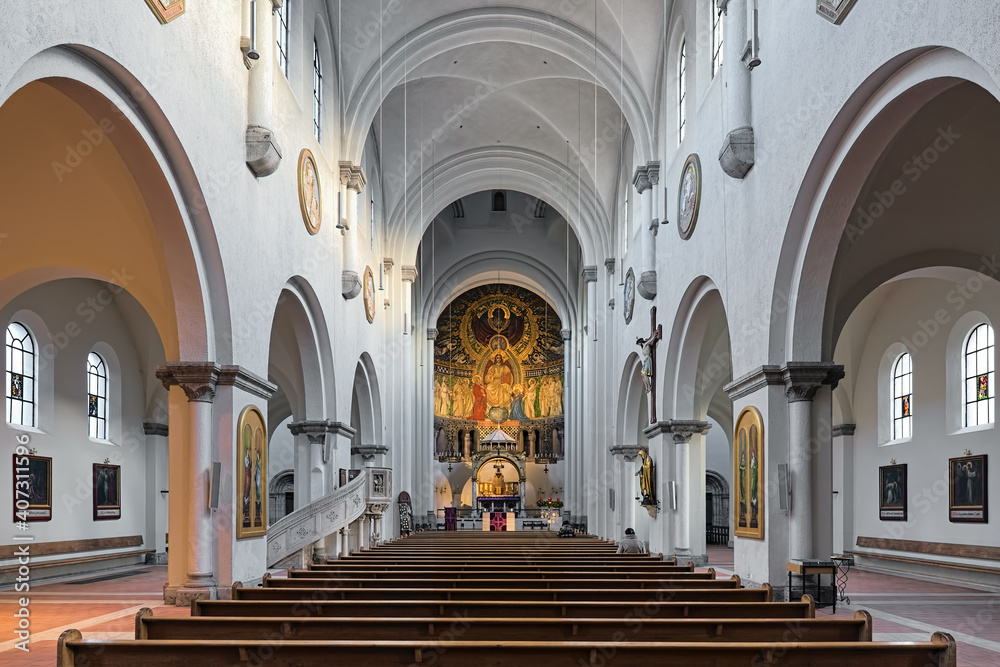 Interior of parish church of St Anna in the Lehel district of Munich, Germany. The church was built in 1887-1892.