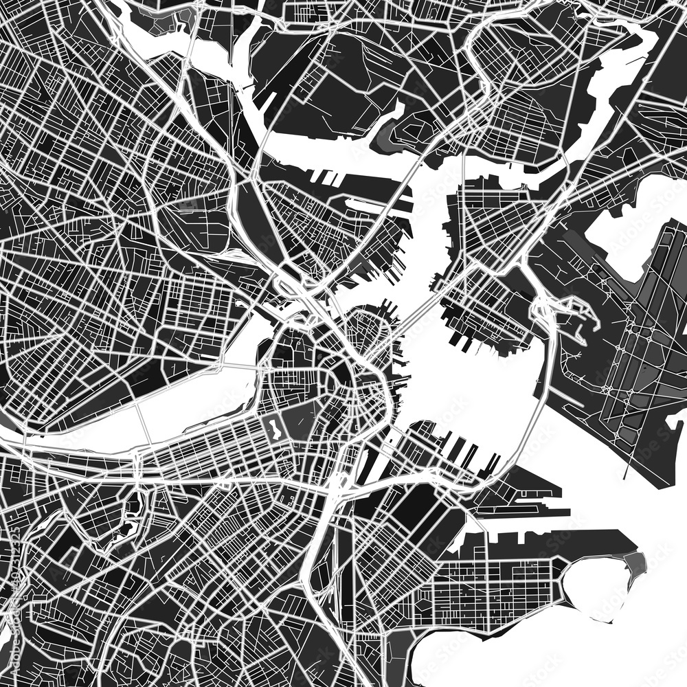 Boston, UnitedStates dark vector art map