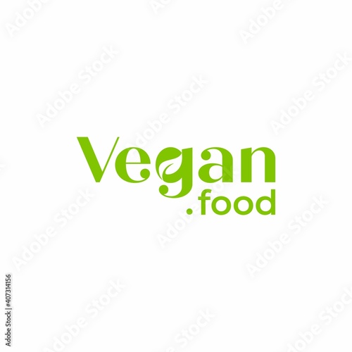 Vegan food logo template. Vegan typographic logo with a negative space leaf. Negative space leaf inside G letter. Heathy food symbol. 