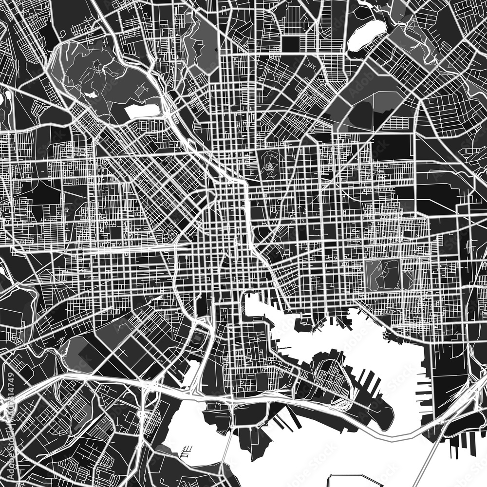 Baltimore, UnitedStates dark vector art map