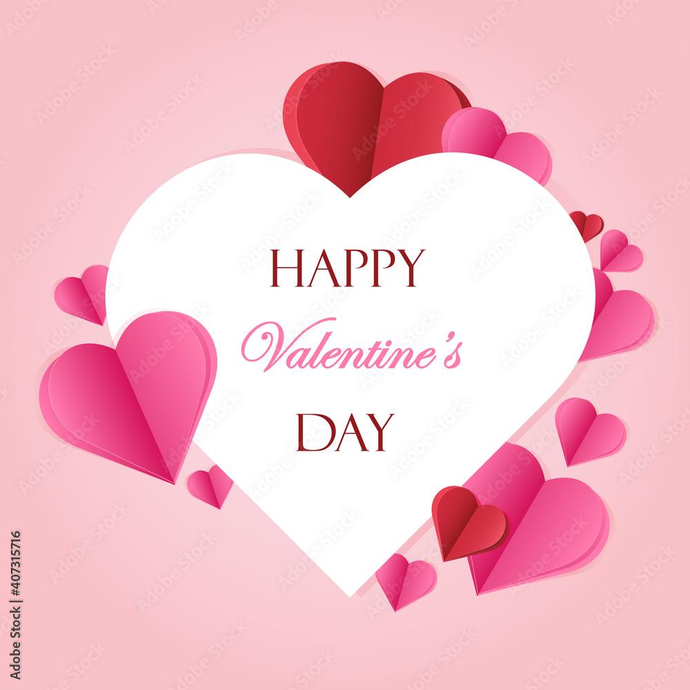 pink Valentine's day abstract background with cut paper heart. Vector illustration