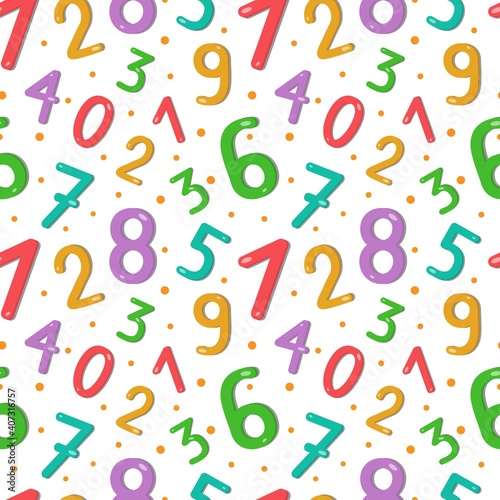 Seamless pattern with a set of colored numbers for kids. Bright colors, can be used in textiles, wrapping paper and wallpaper. Vector illustration