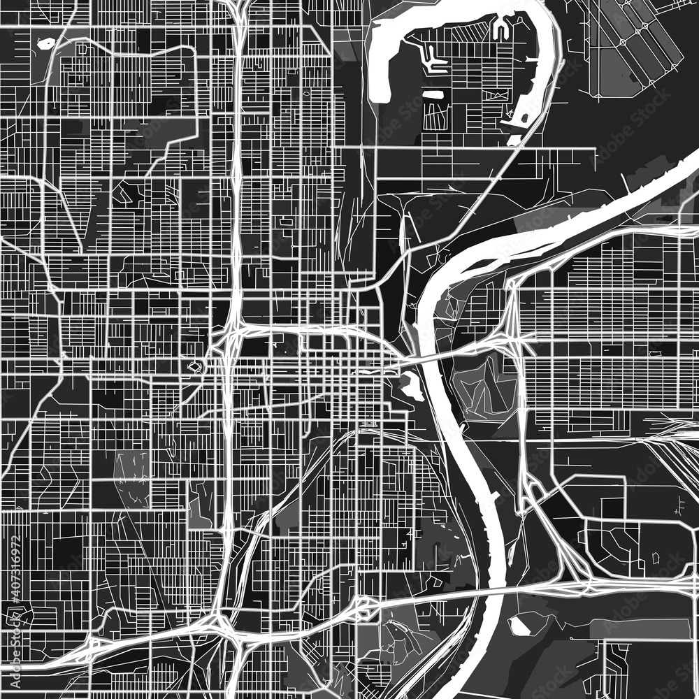 Omaha, UnitedStates dark vector art map