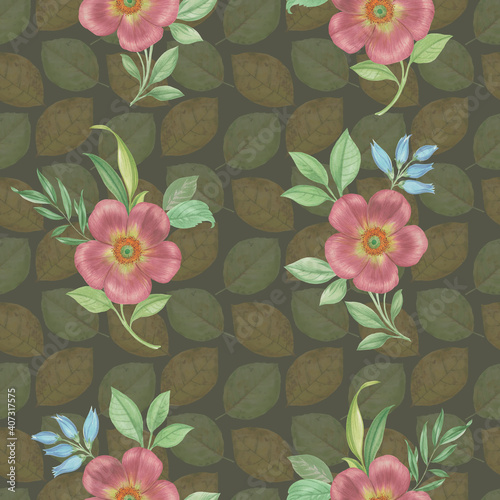 Seamless botanical pattern drawn with watercolor. Seamless pattern for design  print  textile packaging  wallpaper.