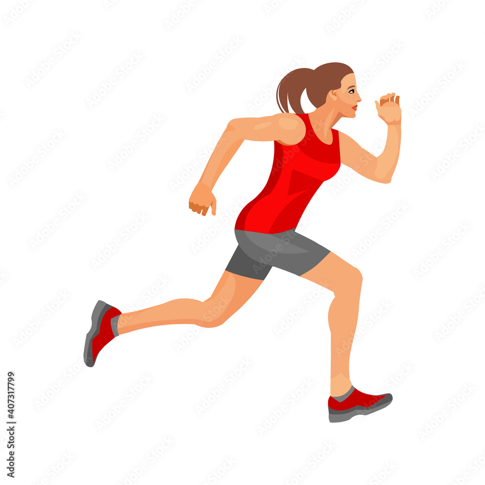 Figure in profile of a jogging woman in summer sportswear