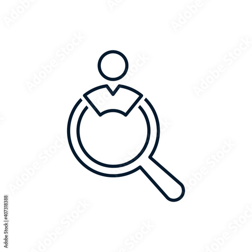 Magnifier and silhouette of a man. Customer focus concept. Vector icon isolated on white background.