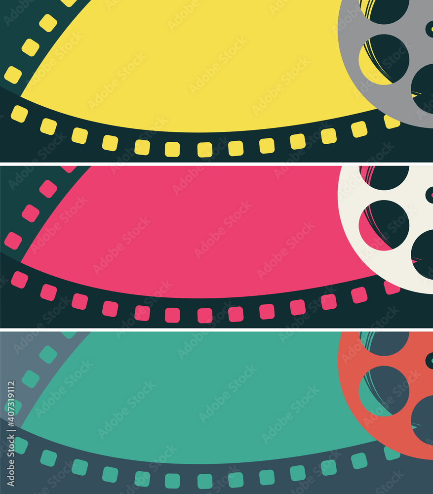 Cinema banner template in multicolors, vector set illustration  