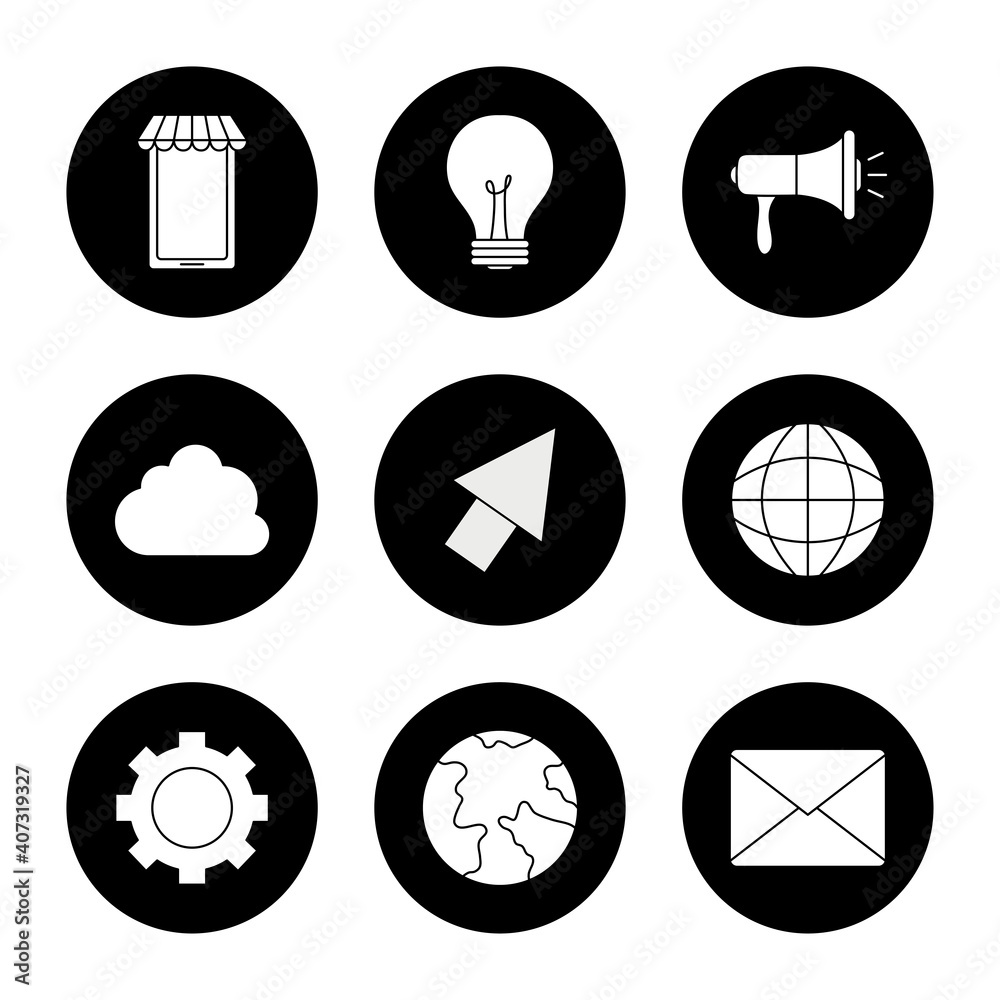digital marketing icons collection, line style digital marketing icons collection, line style
