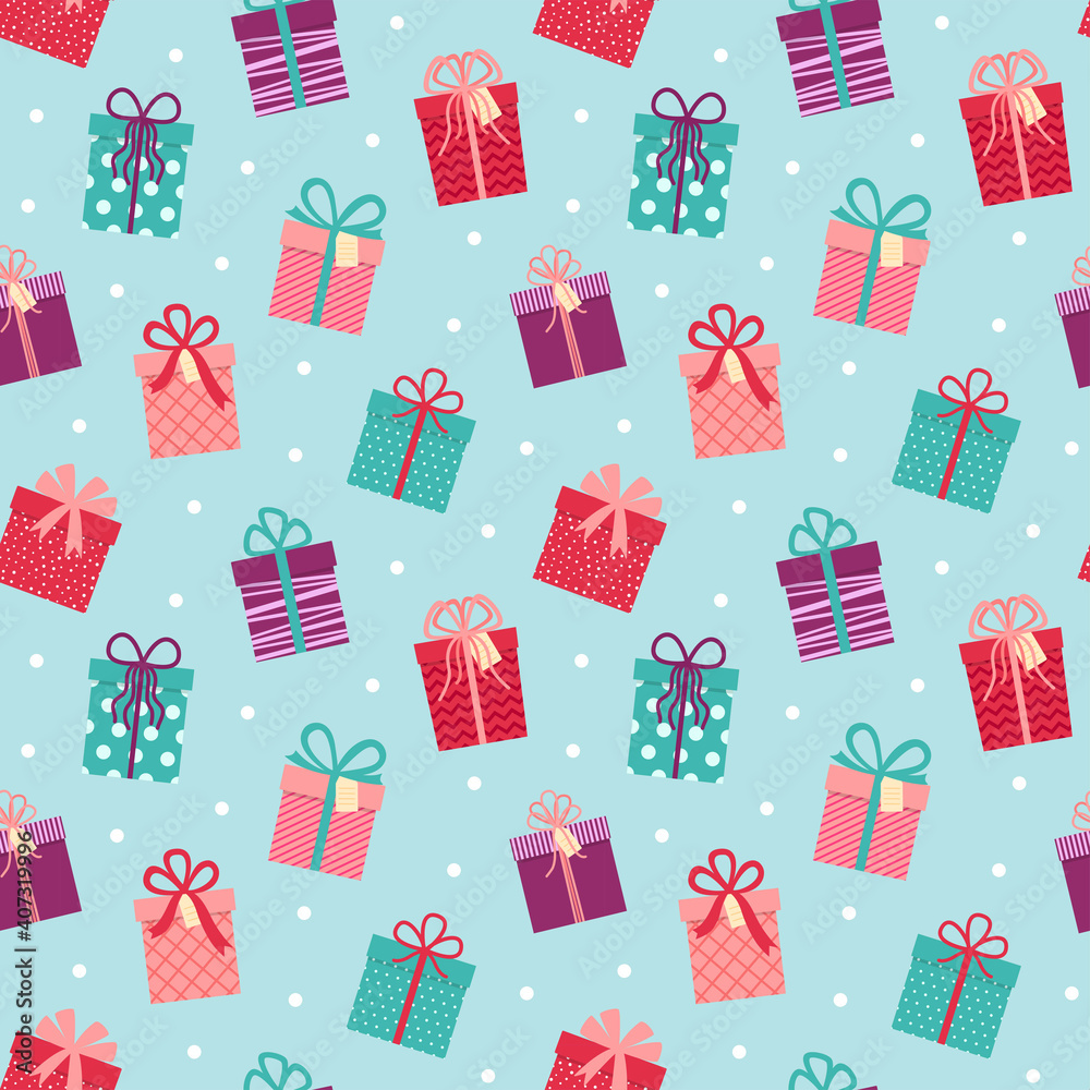 Seamless pattern with gifts, beautiful background with presents, vector illustration