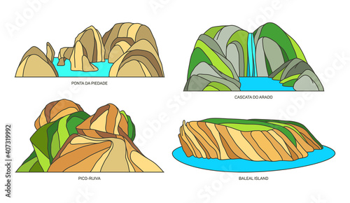 Set of Portugal travel landmark or landscape