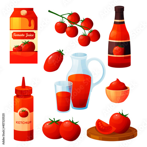 Set of tomato food products or ingredients