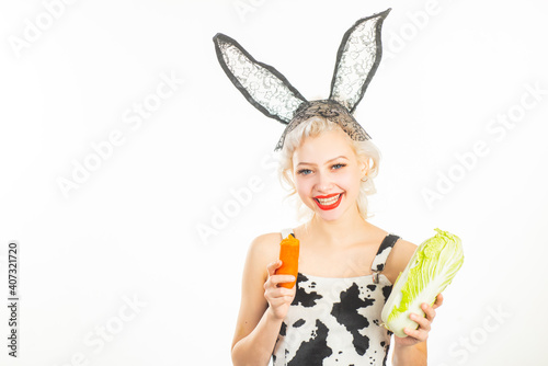 Photography Easter bunny woman with vegetables