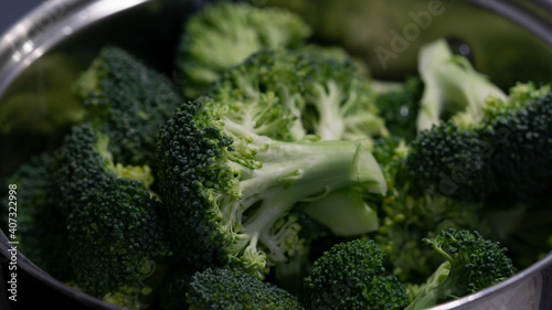 bright green broccoli prepared for cooking, healthy food