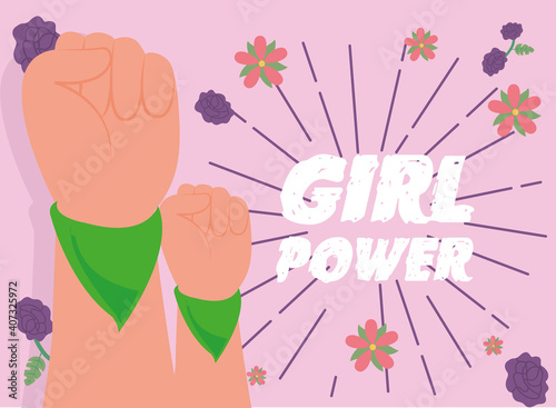 Girl power fists up with green kerchief vector design