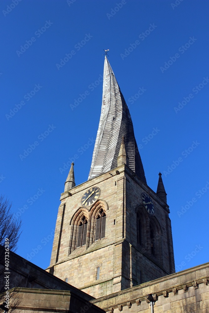 The 'crooked spire' of St Mary and All Saints Parish Church, Chesterfield, Derbyshire.