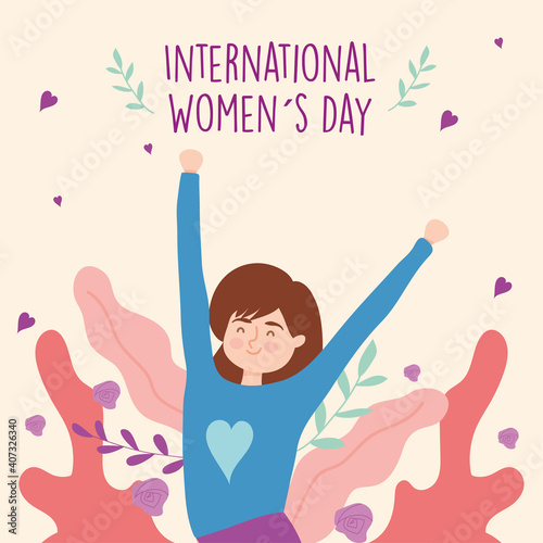 International womens day girl cartoon jumping vector design