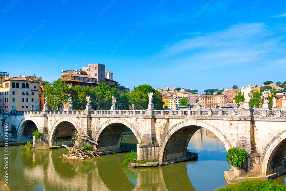 Saint Angel bridge (Ponte Sant'Angelo) on Tiber river, Rome, Italy. Saint Angel bridge (Ponte Sant'Angelo) on Tiber river, Rome, Italy.